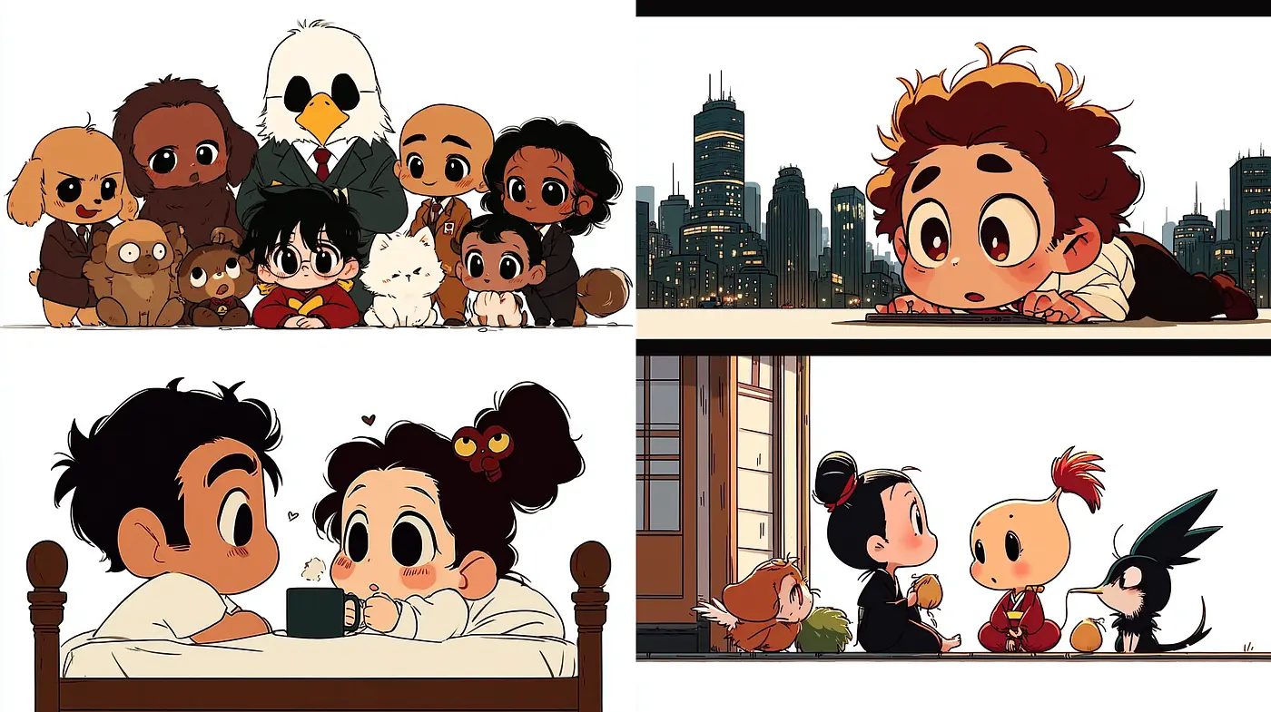 Charming and whimsical cartoon style with vibrant, playful character designs - Midjourney sref style