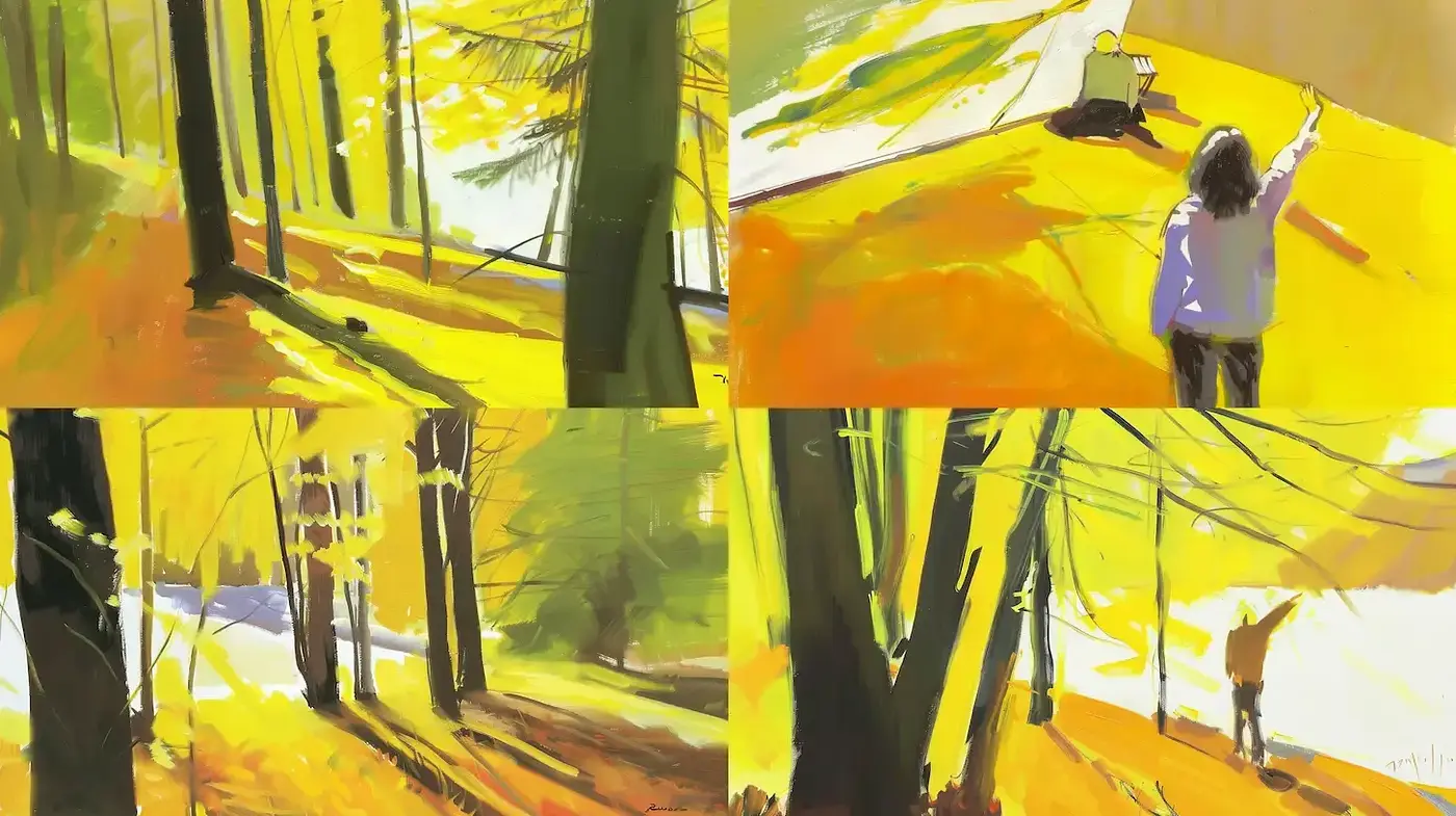 Vibrant Impressionistic Landscape with Dynamic Light and Shadow - Midjourney sref style
