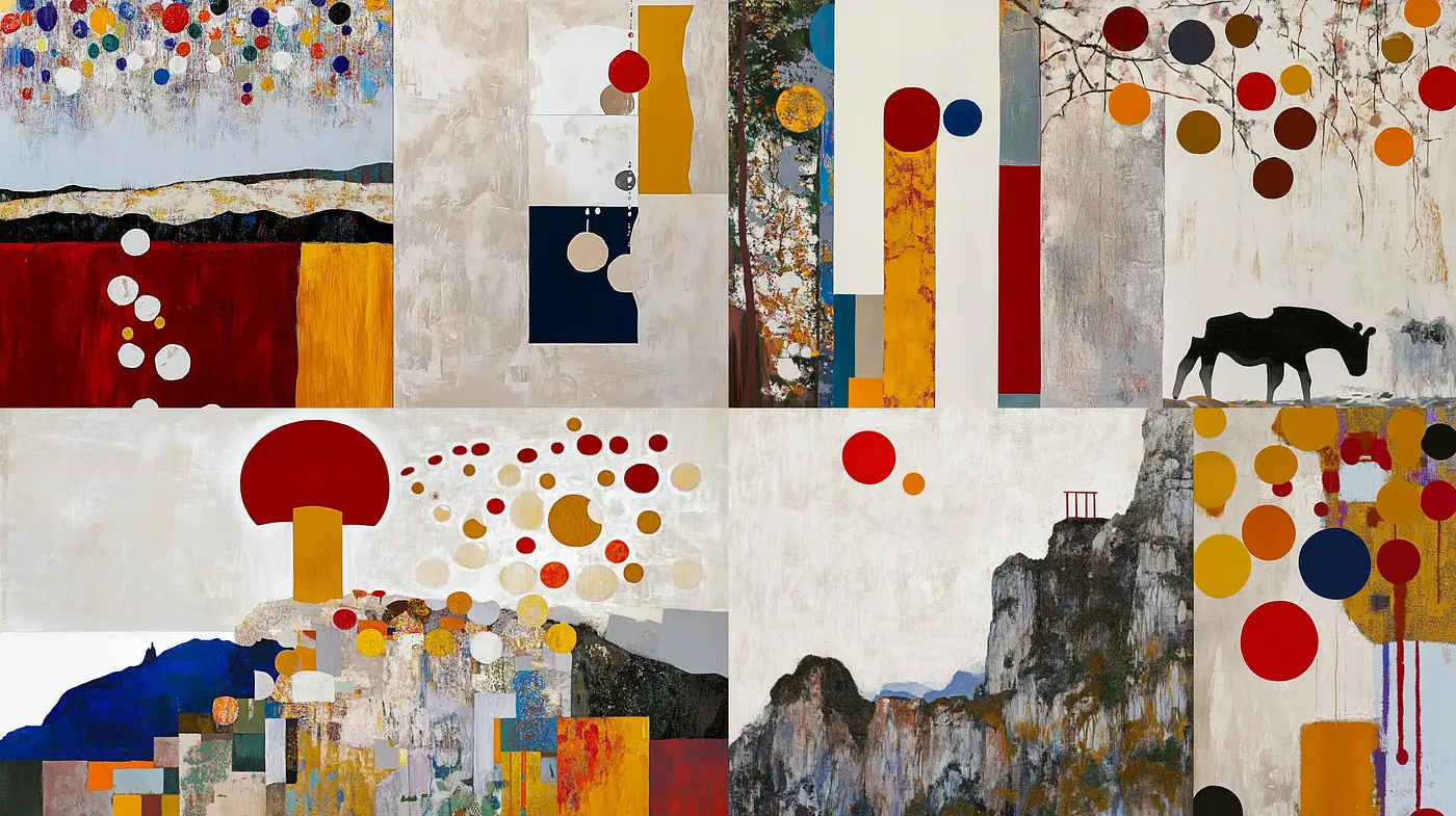 Abstract Geometric Spheres and Textures in Modernist Tableau - Midjourney sref style