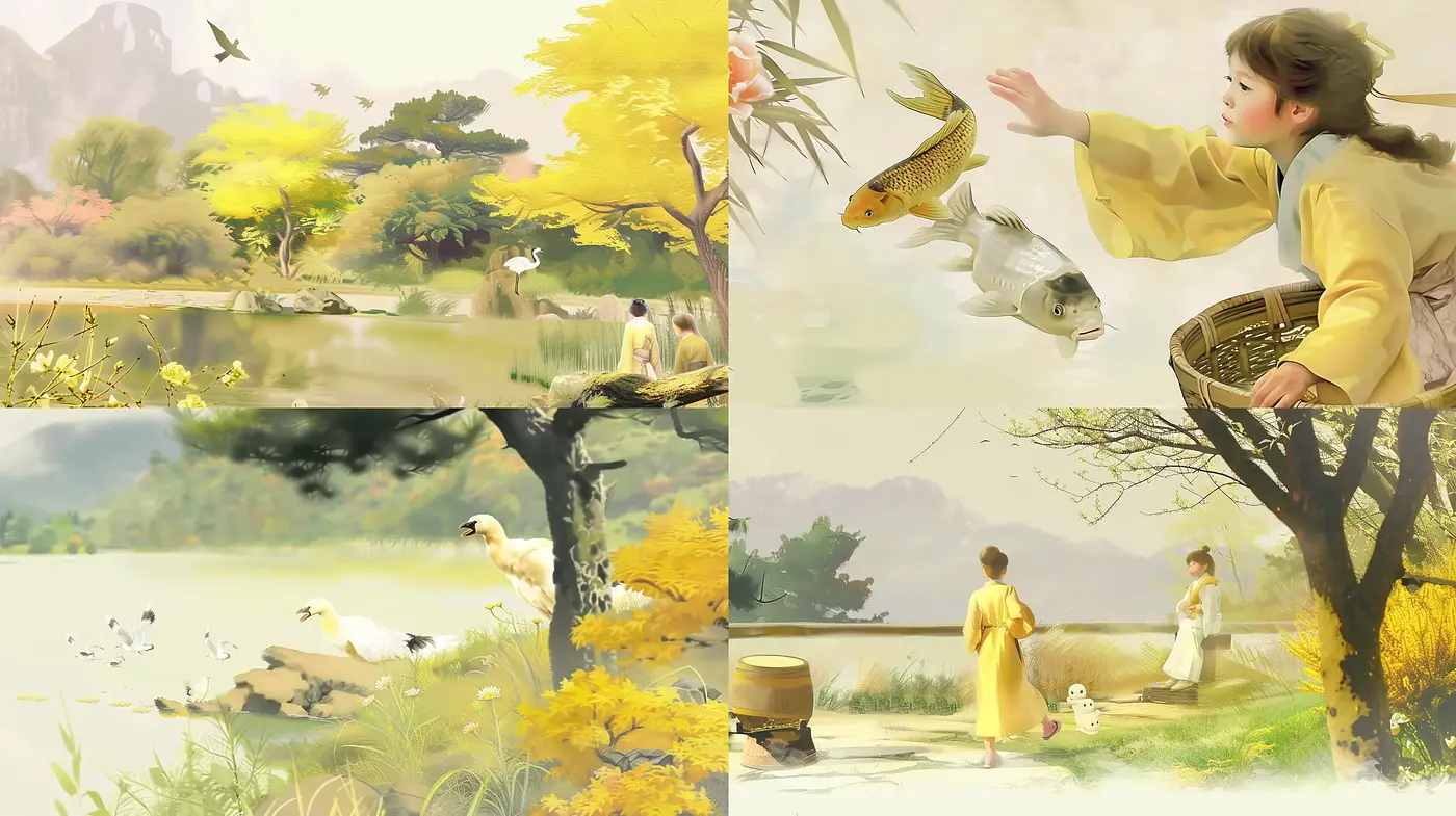 Serene East Asian-Inspired Pastoral Tableaus - Midjourney sref style