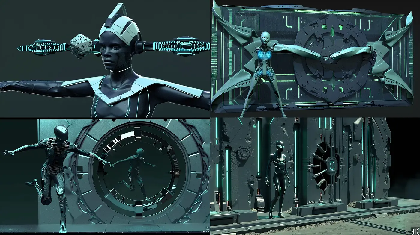 Futuristic Cybernetic Consistency in Monochromatic Hues - Midjourney sref style
