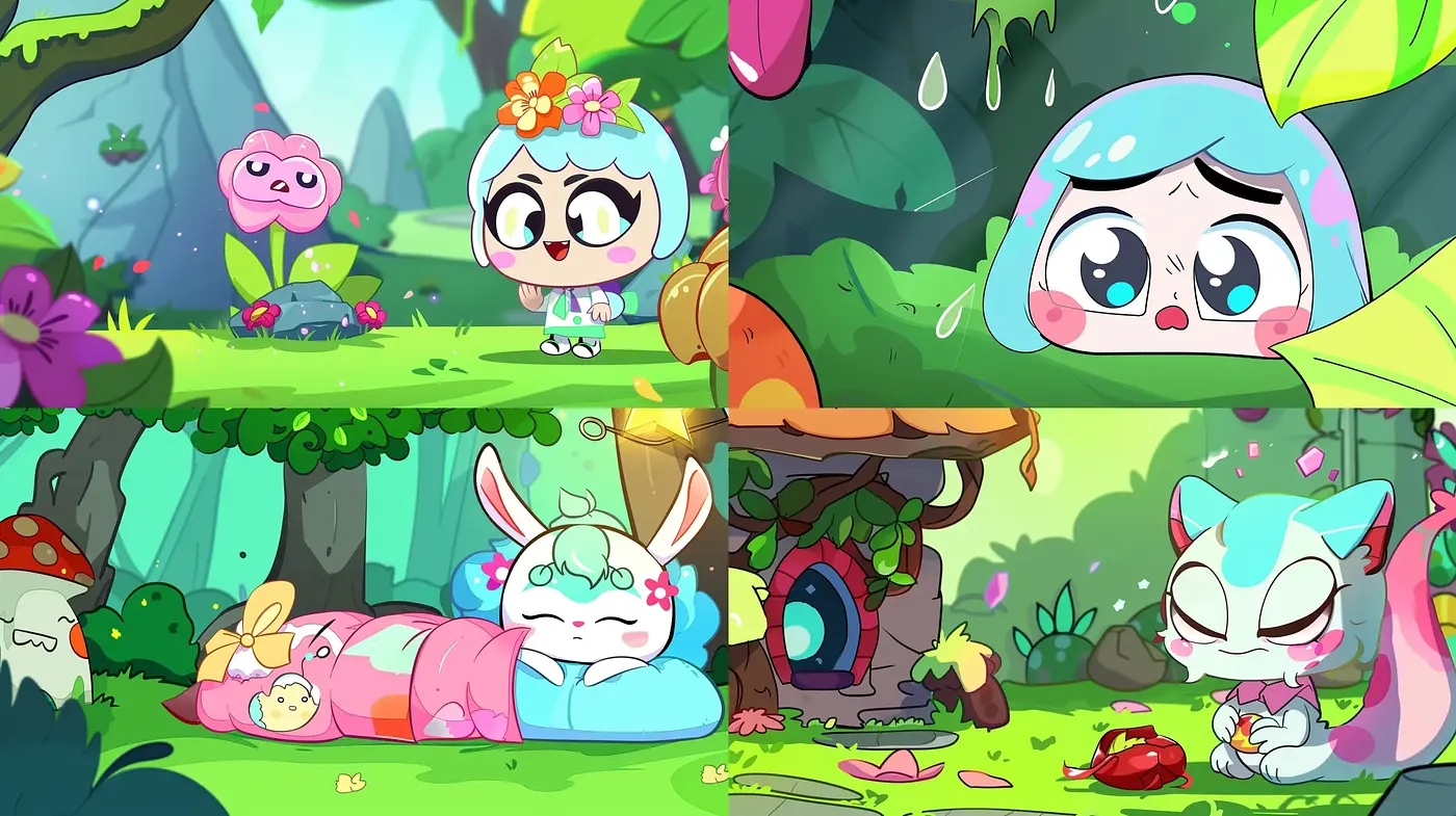 Consistently Whimsical Cartoon Forest Ambiance - Midjourney sref style