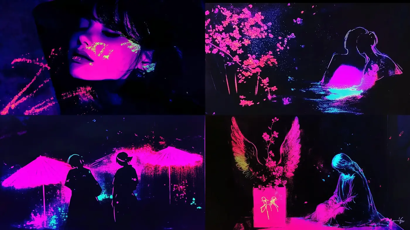Neon Noir Dreamscape: A Fusion of Cyberpunk Aesthetics and Vivid Contrasts - Midjourney sref style
