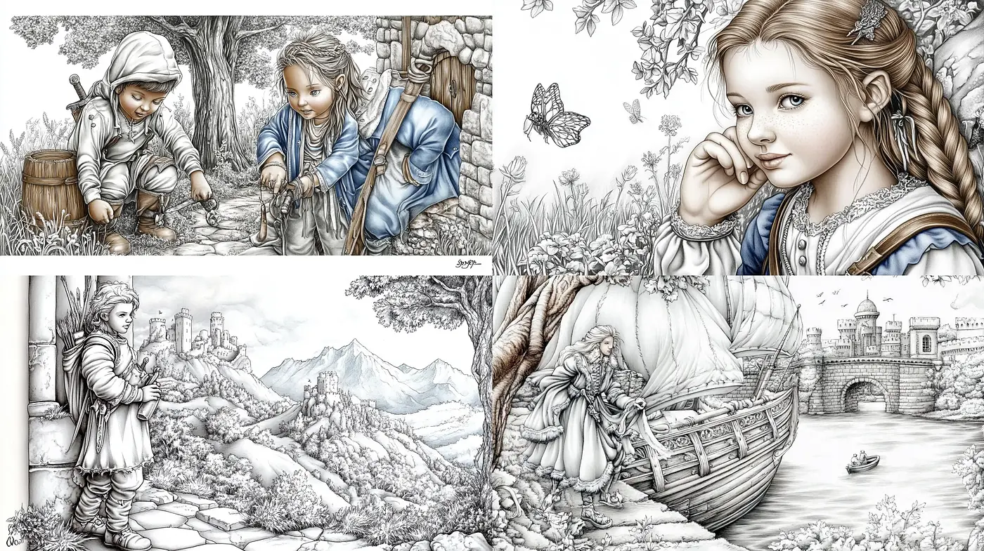 Monochromatic Storybook Illustration Style with a Timeless Aesthetic - Midjourney sref style