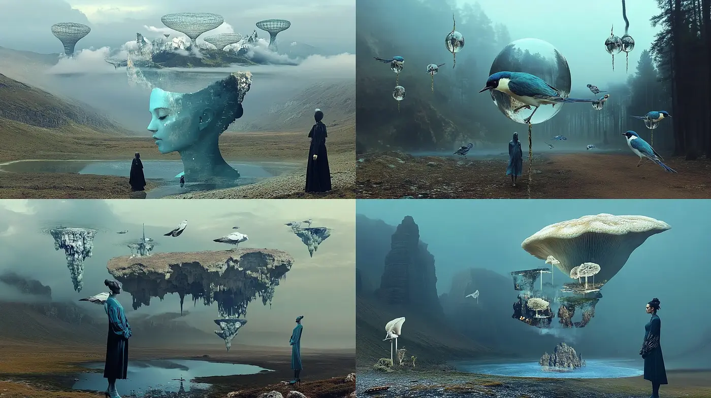 Ethereal Dreamscape Harmony: A Surrealist Blend of Biophilia and Fantasia - Midjourney sref style