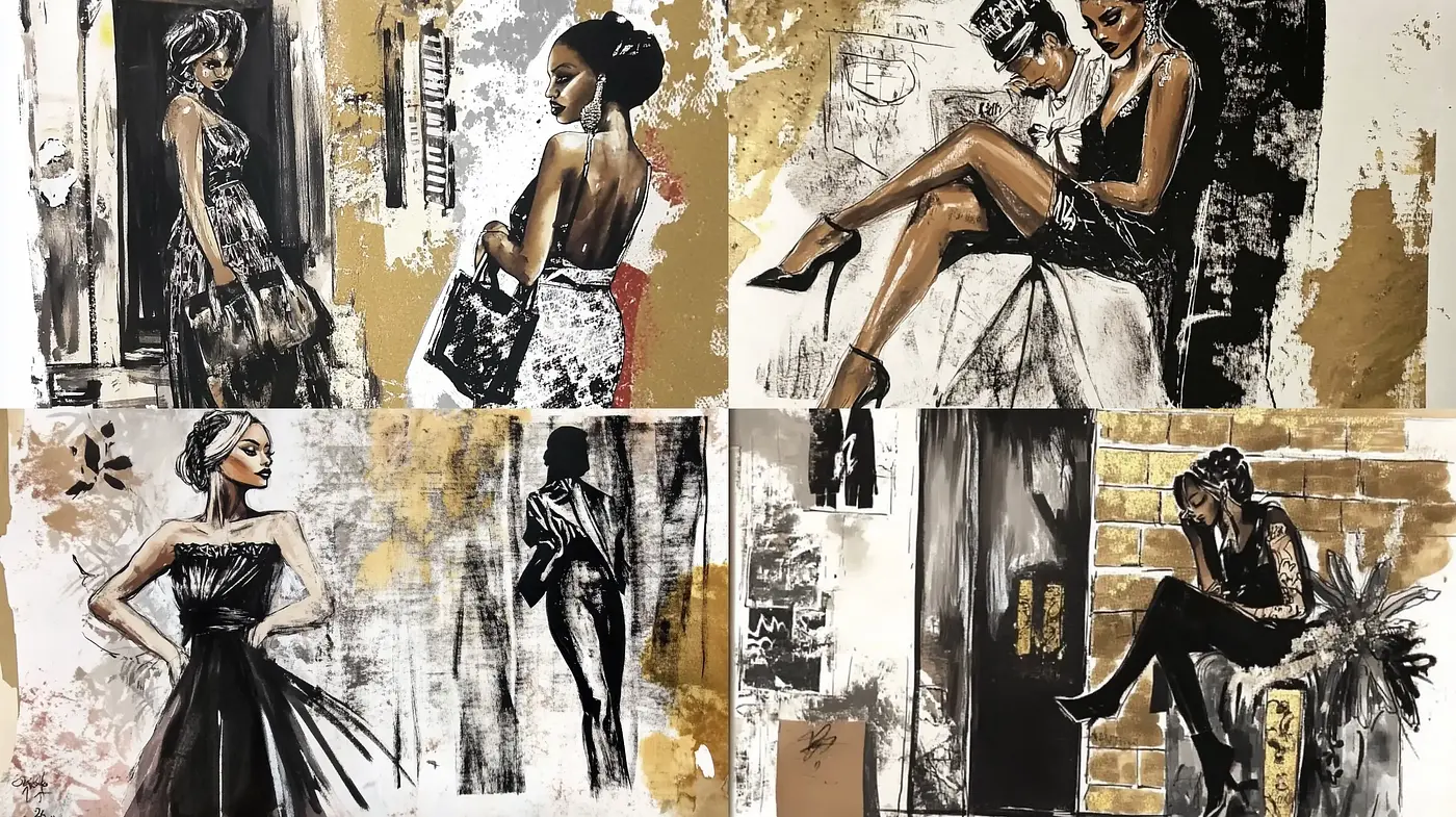 Elegant Noir Fusion in Modern Abstract Expressiveness - Midjourney sref style