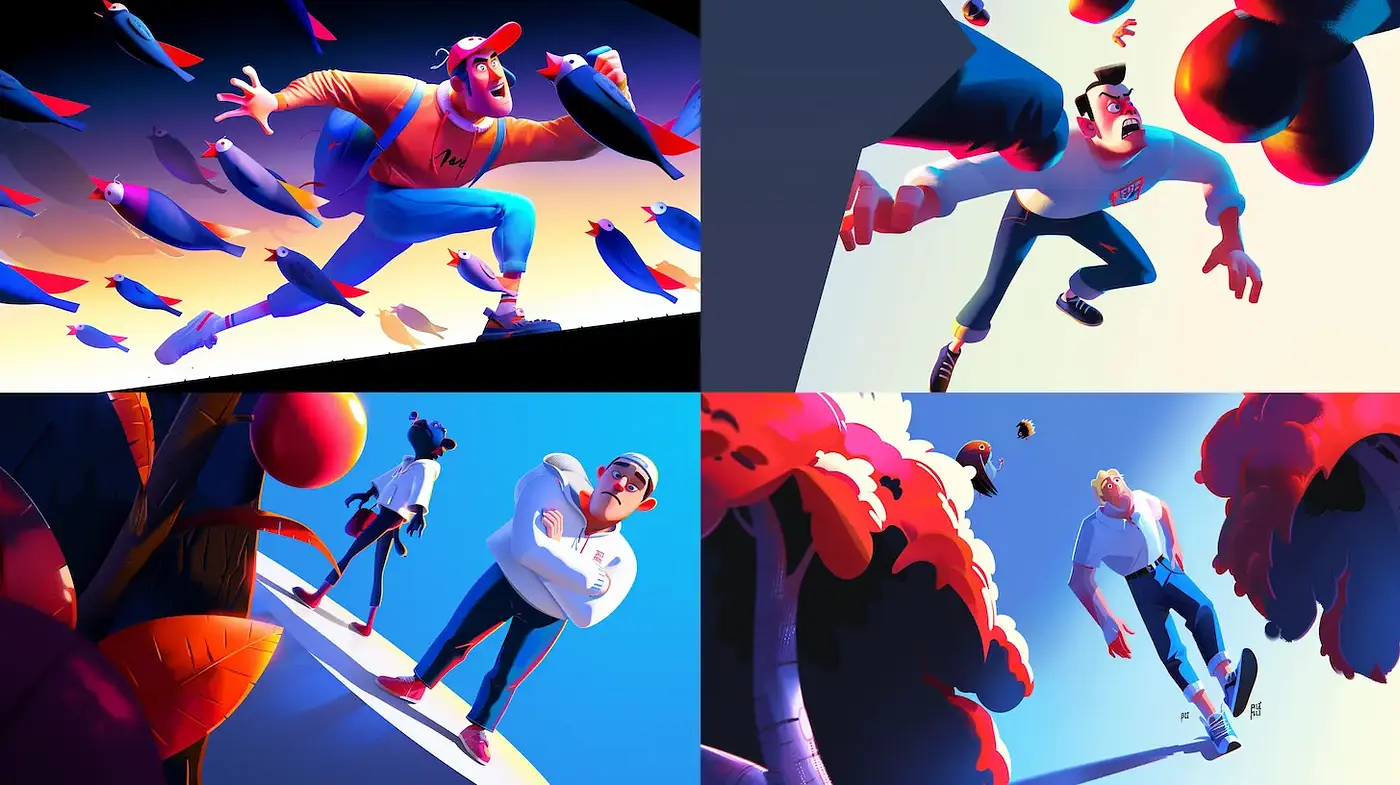 Dynamic and Playful Illustration Style with Bright Colors and Exaggerated Features - Midjourney sref style