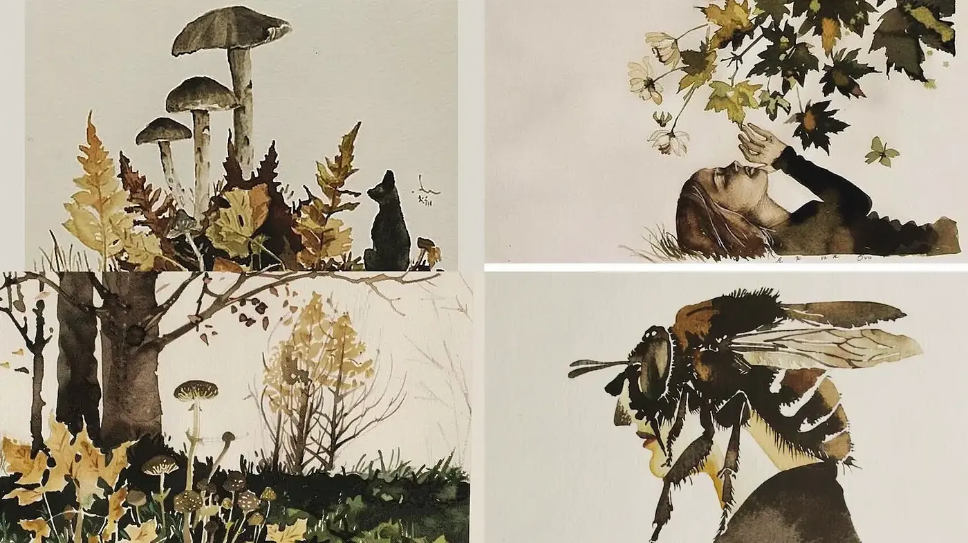 Whimsical Naturalistic Watercolor with a Touch of Mystique - Midjourney sref style