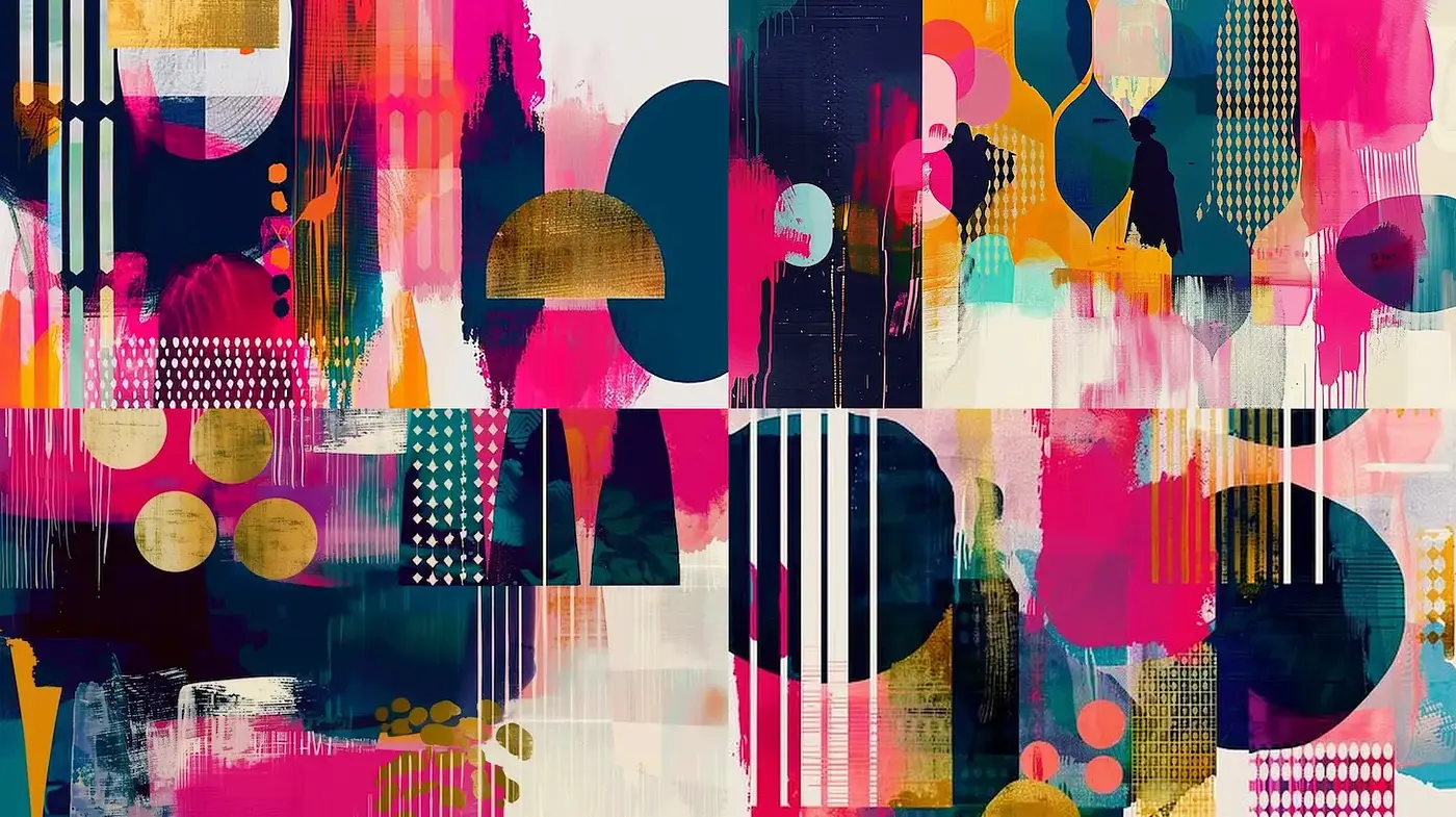 Vibrant Abstract Art with Dynamic Geometric Forms and Mixed Textures - Midjourney sref style