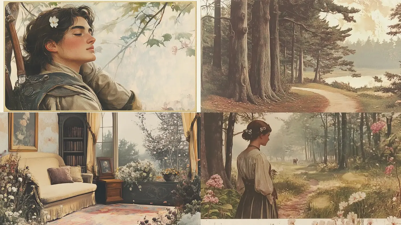 Timeless Pastoral Elegance: A Nostalgic Fusion of Nature and Serenity - Midjourney sref style