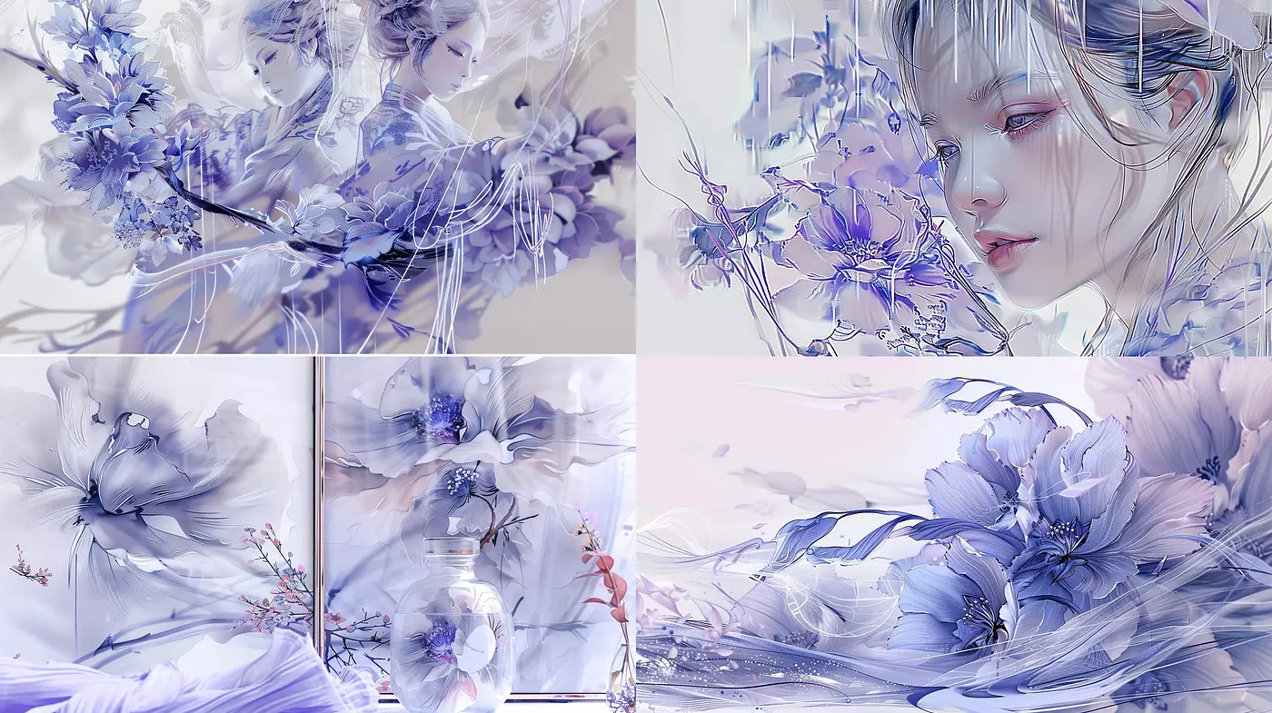 Ethereal Floral Fantasy: A Consistent Symphony of Soft Hues and Delicate Textures - Midjourney sref style