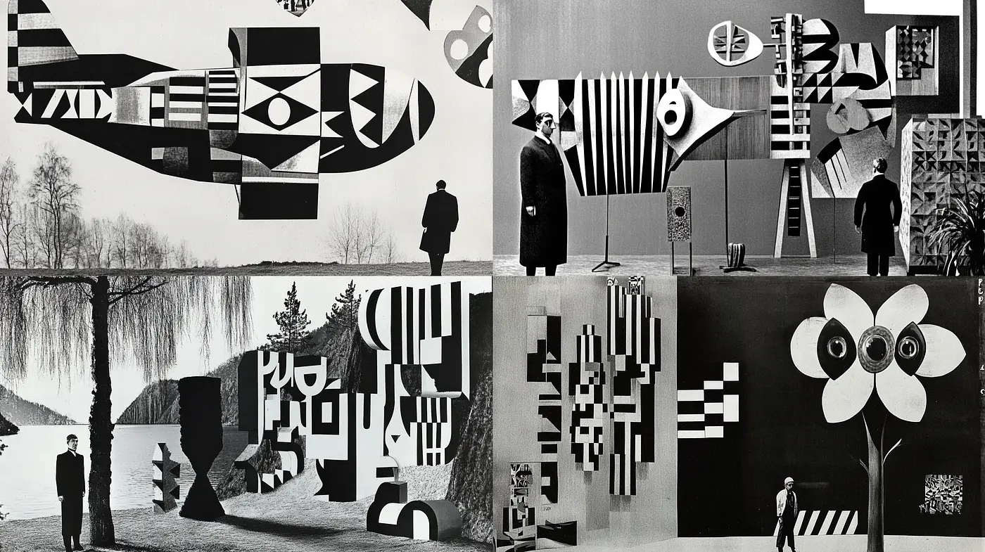 Surrealistic Visions: Monochromatic Melange with Geometric Intricacies - Midjourney sref style