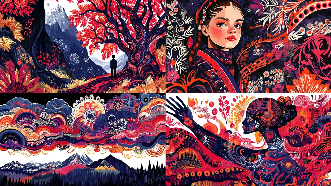 Folkloric Tapestry of Vibrant Myths and Nature - Midjourney sref style