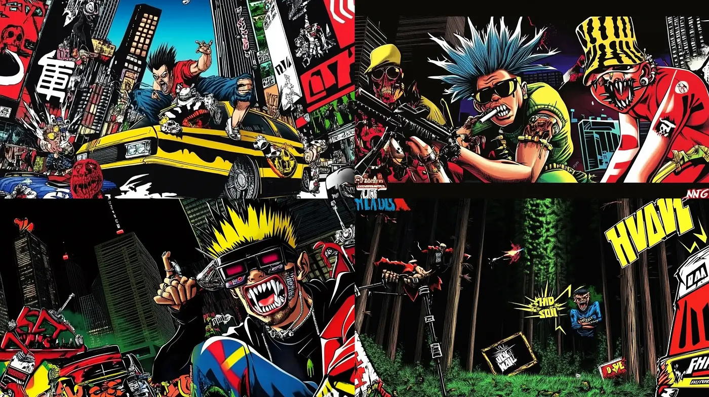 Urban Chaos with Vibrant Comic Book Exuberance - Midjourney sref style