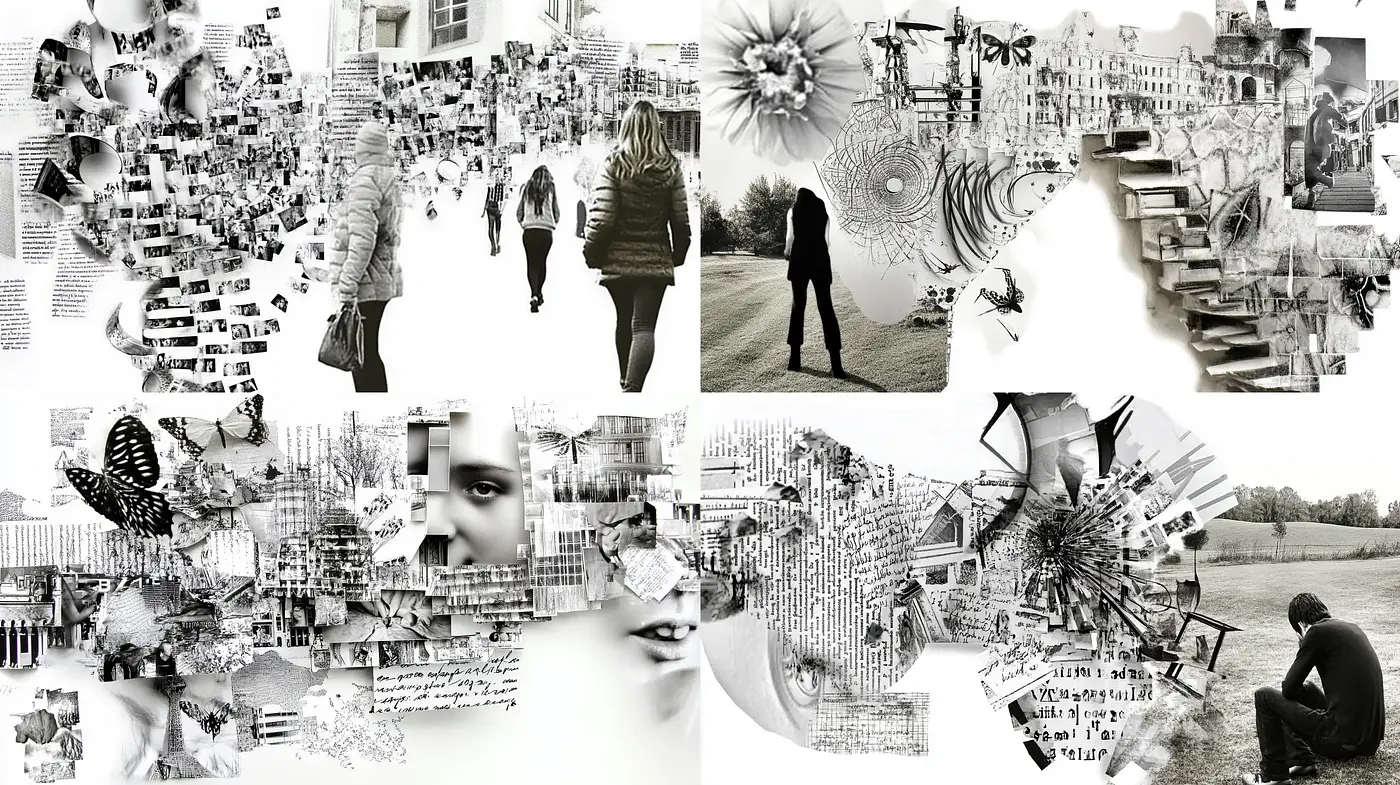 Monochromatic Mosaic of Memories and Moments - Midjourney sref style