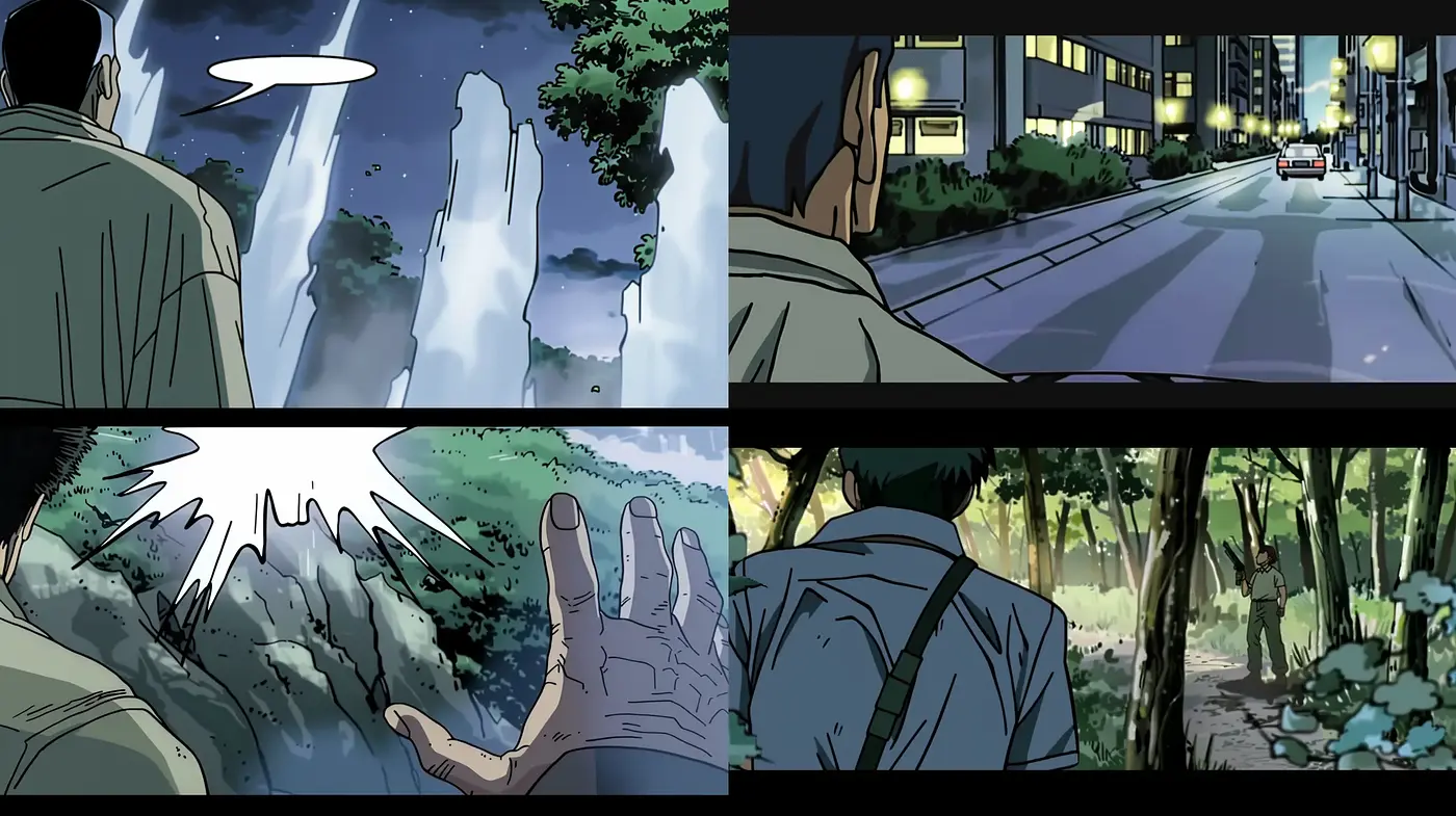 Stylized Graphic Novel Illustrations with Vibrant Nightscapes and Nature Scenes - Midjourney sref style