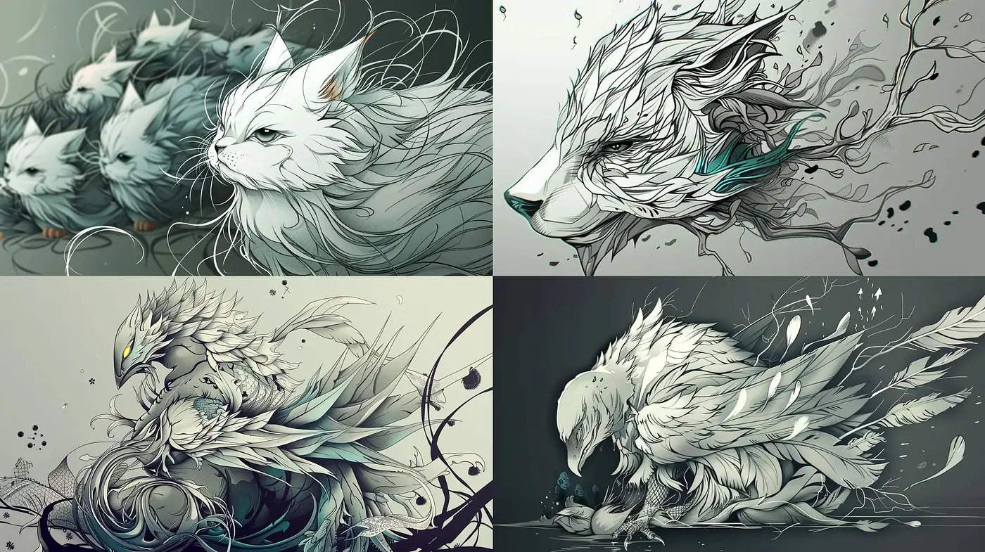Ethereal Monochrome Bestiary: Whisps of Fantasy in Graphite Hues - Midjourney sref style