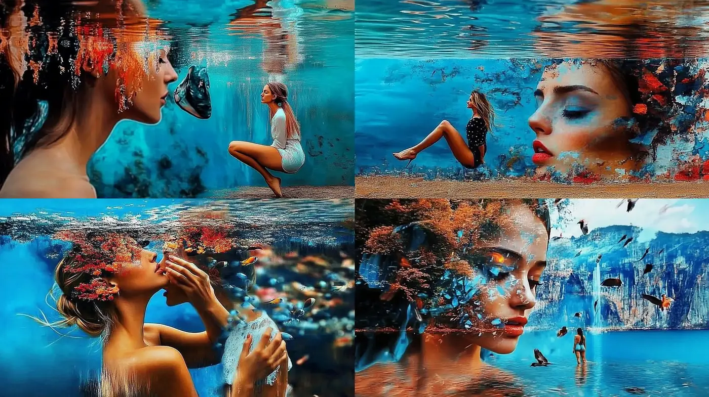 Aquatic Elegance with Surrealistic Overtones and Expressionist Vibe - Midjourney sref style
