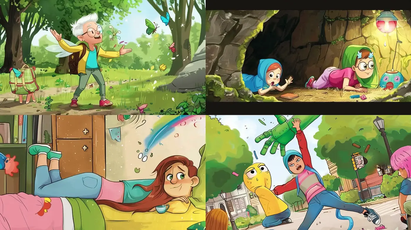 Lively Storybook Whimsy: A Fusion of Vivid Colors and Engaging Textures - Midjourney sref style