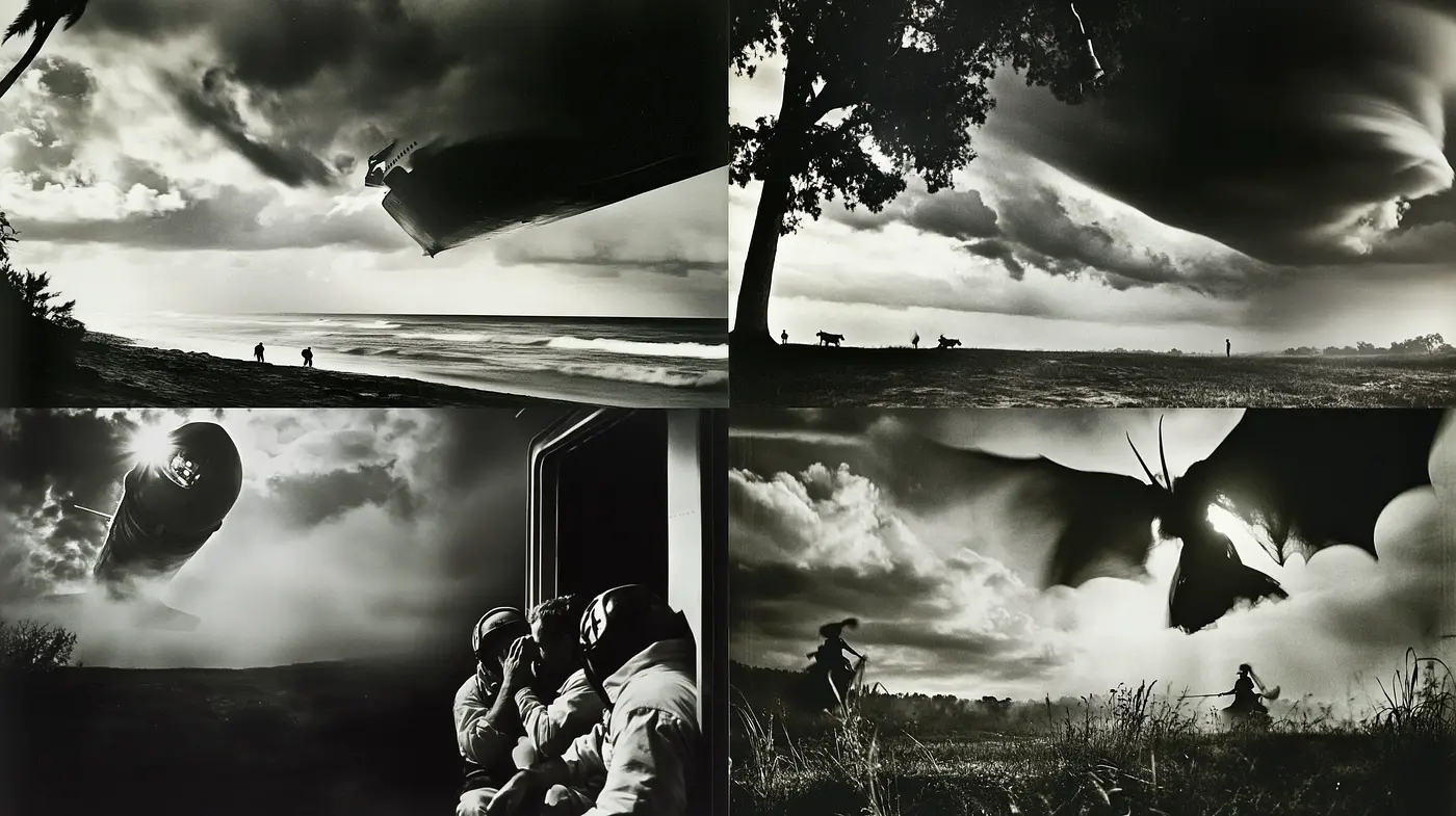 Monochrome Dreamscape Series with Surrealist Overtones - Midjourney sref style