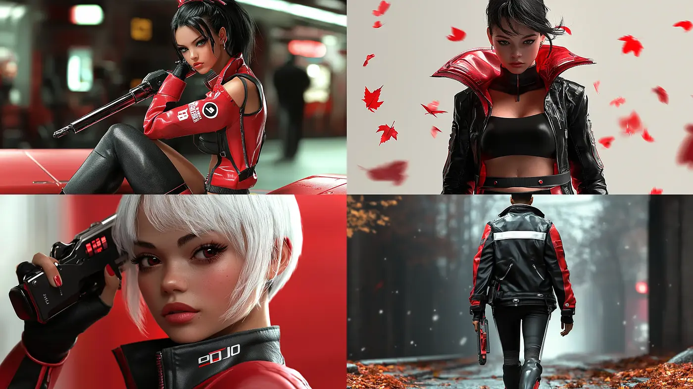 Crimson Hues of Cyberpunk Vigilance - Midjourney sref style