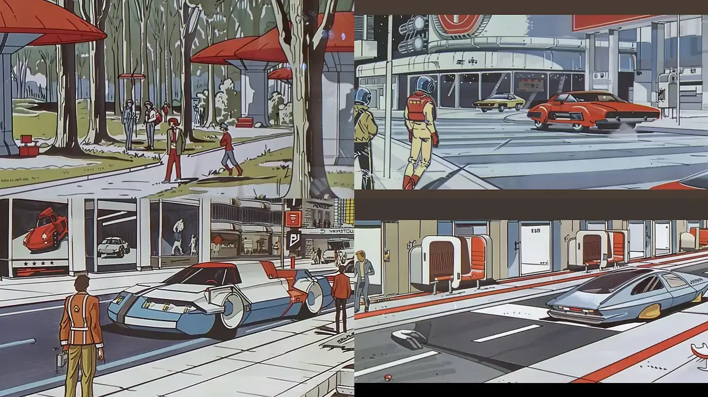 Futuristic Urban Landscapes with Retro Aesthetics - Midjourney sref style
