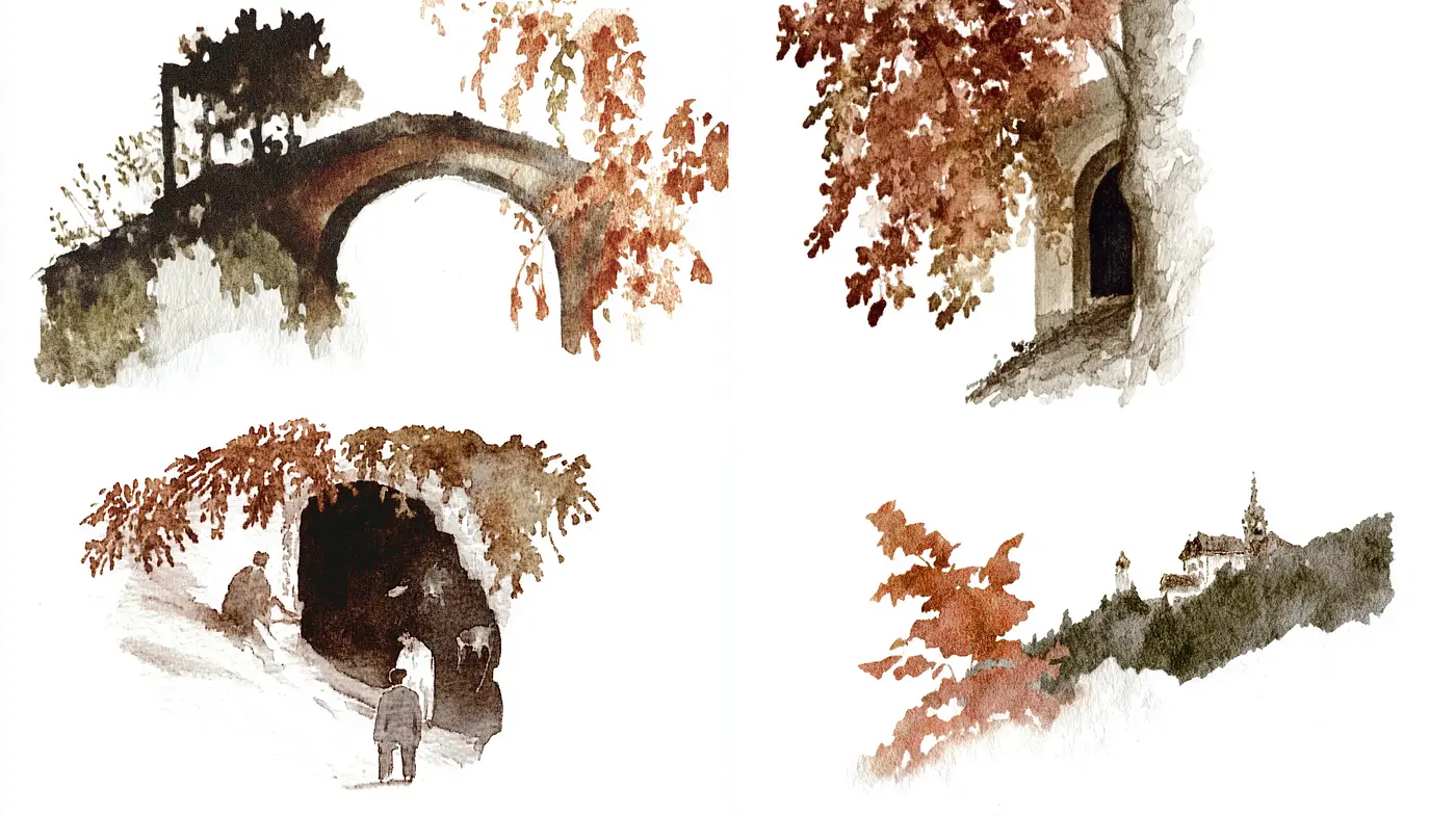 Autumnal Watercolor Idyll: A Fusion of Serenity and Melancholy - Midjourney sref style