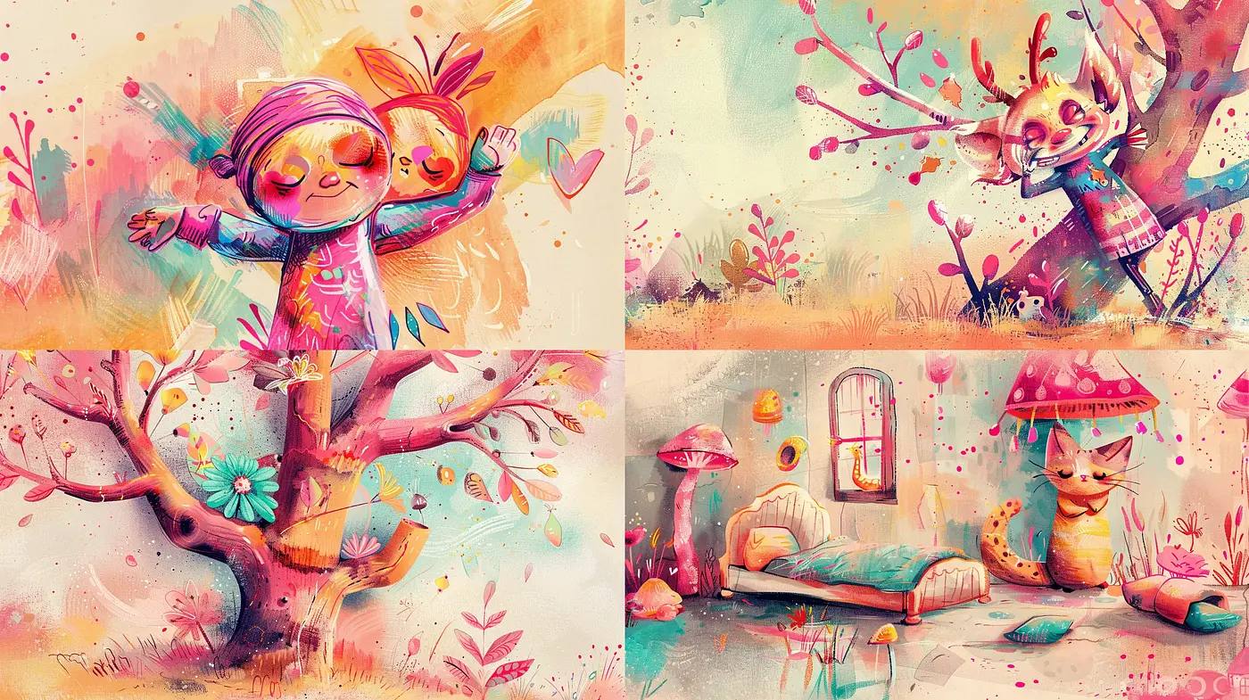 Whimsical Pastel Dreamscape with Surrealist Overtones - Midjourney sref style
