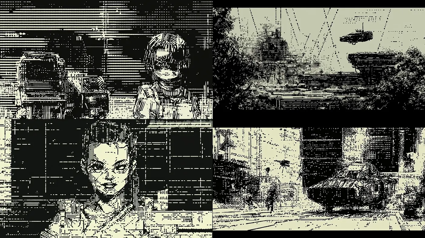 Monochromatic Cyber Glitch Expressionism - Midjourney sref style