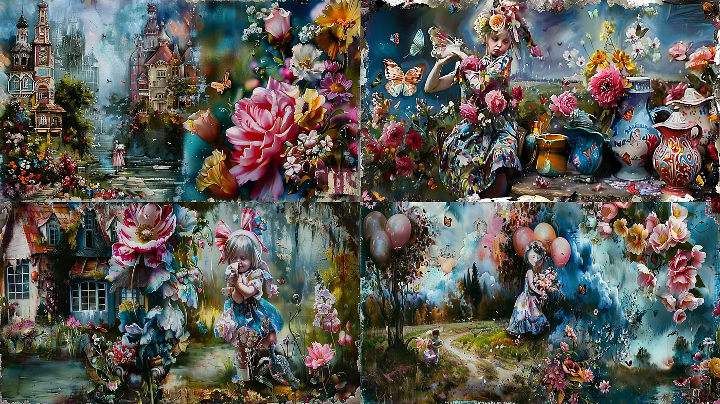 Enchanted Realism: A Symphony of Florals and Dreamlike Textures - Midjourney sref style