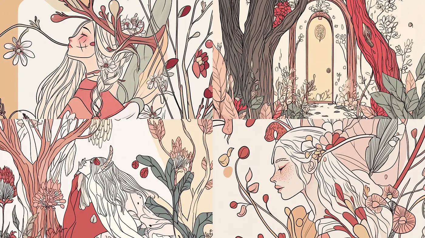Ethereal Botanical Whisperings in Art Nouveau Elegance - Midjourney sref style