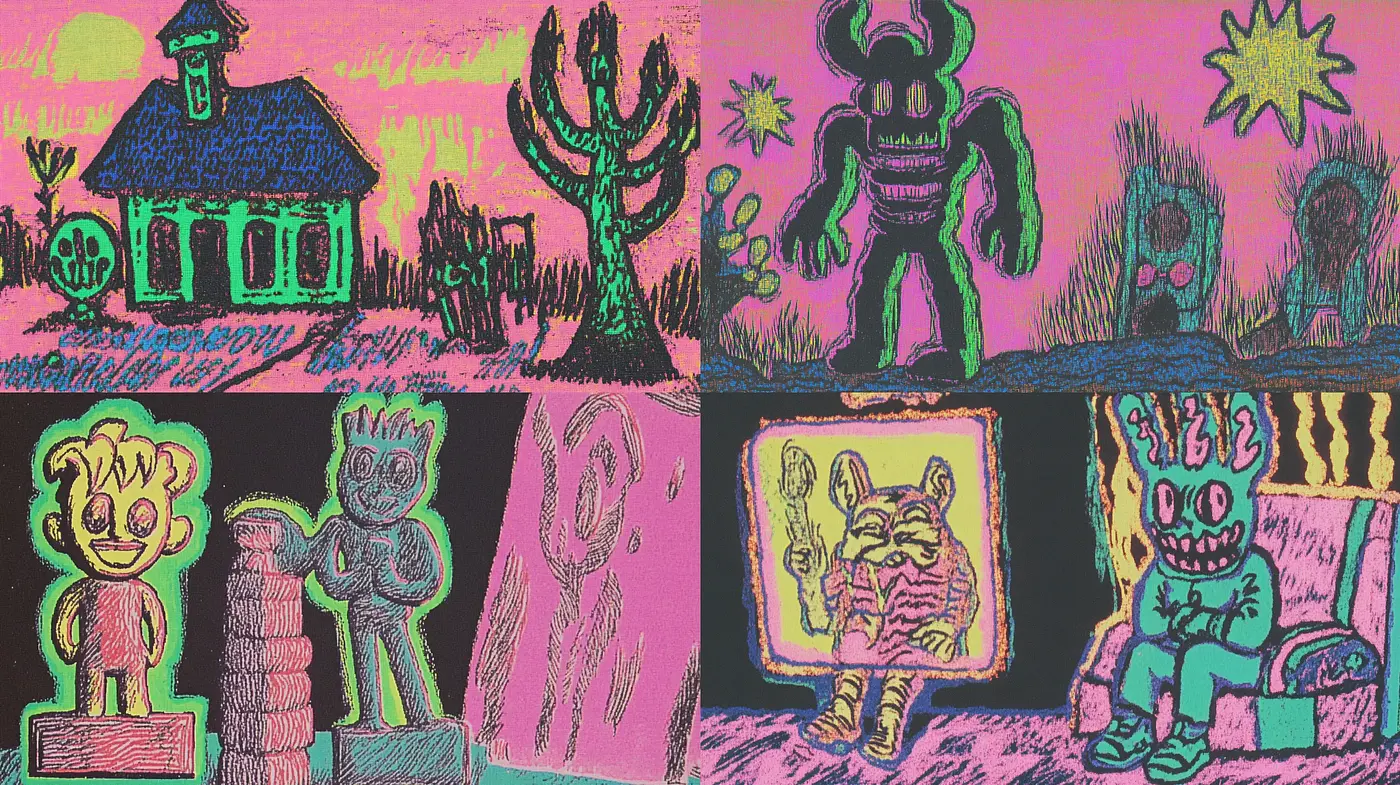 Neon Chalkboard Dreamscape - Midjourney sref style