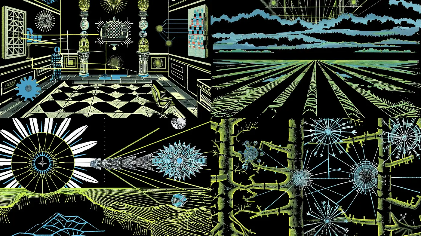 Neon Circuitry Dreamscape - Midjourney sref style