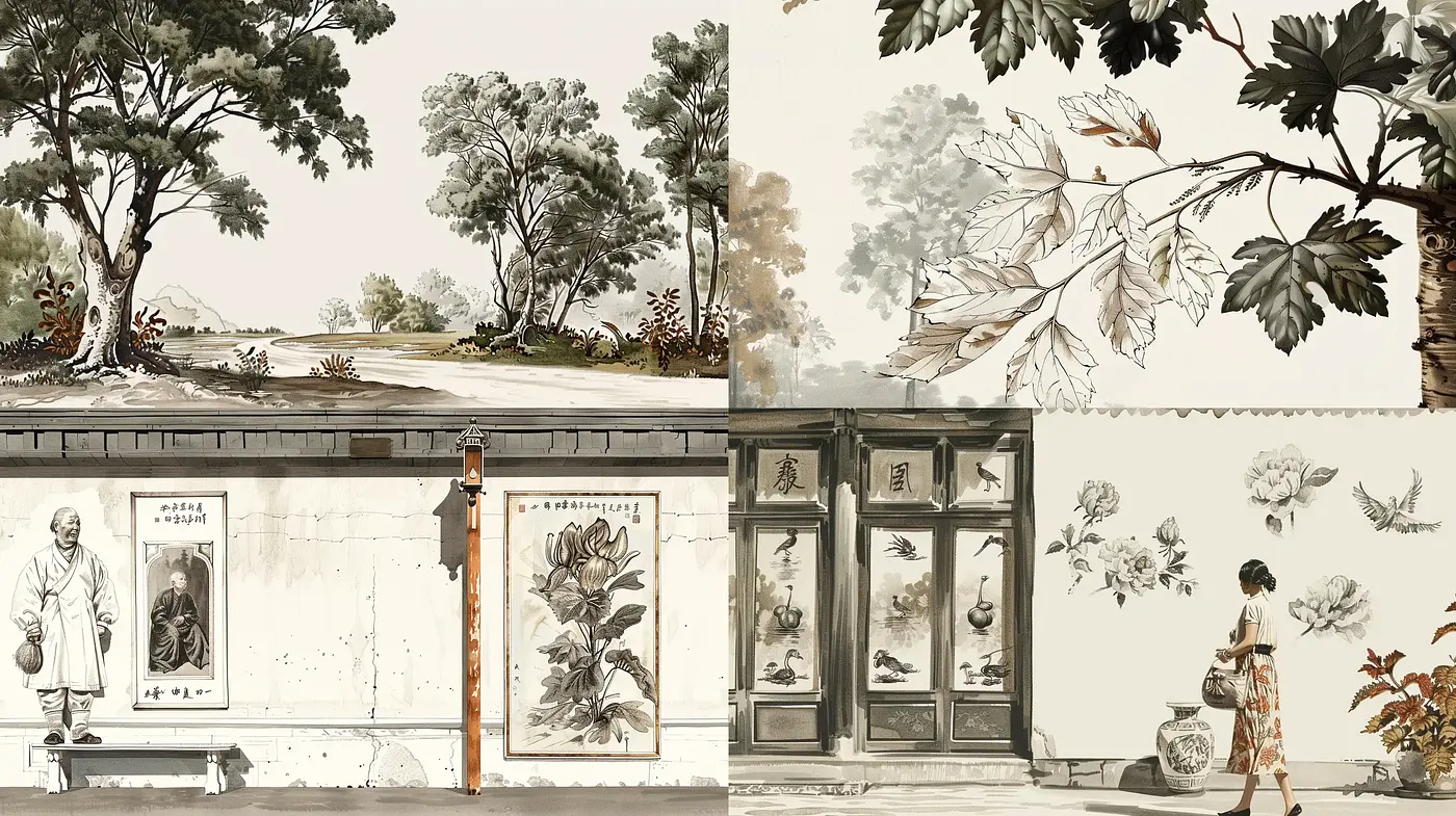 Monochrome Elegance Infused with Traditional Asian Artistry - Midjourney sref style