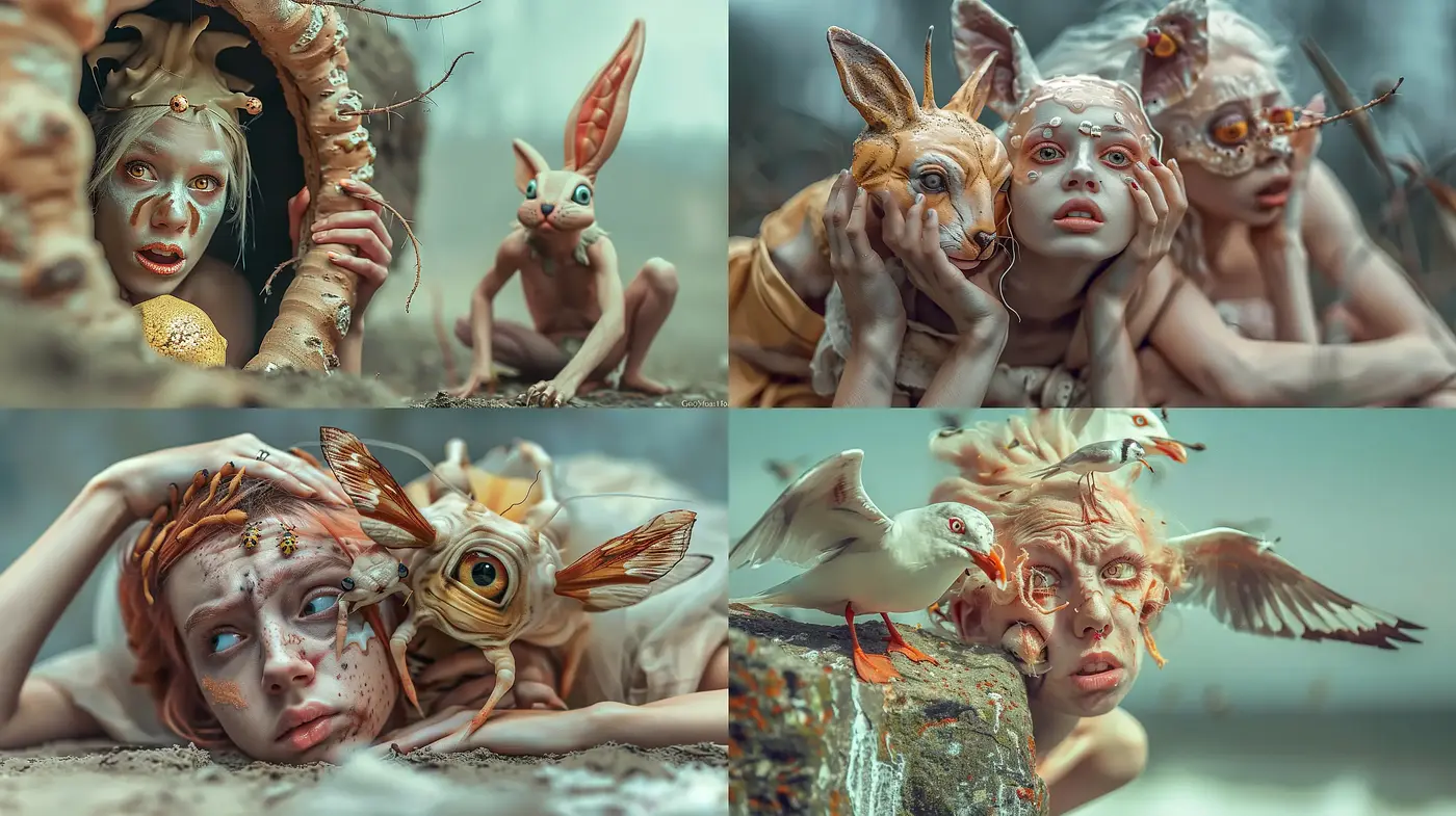 Whimsical Surrealism with a Mystic Sepia Tone - Midjourney sref style