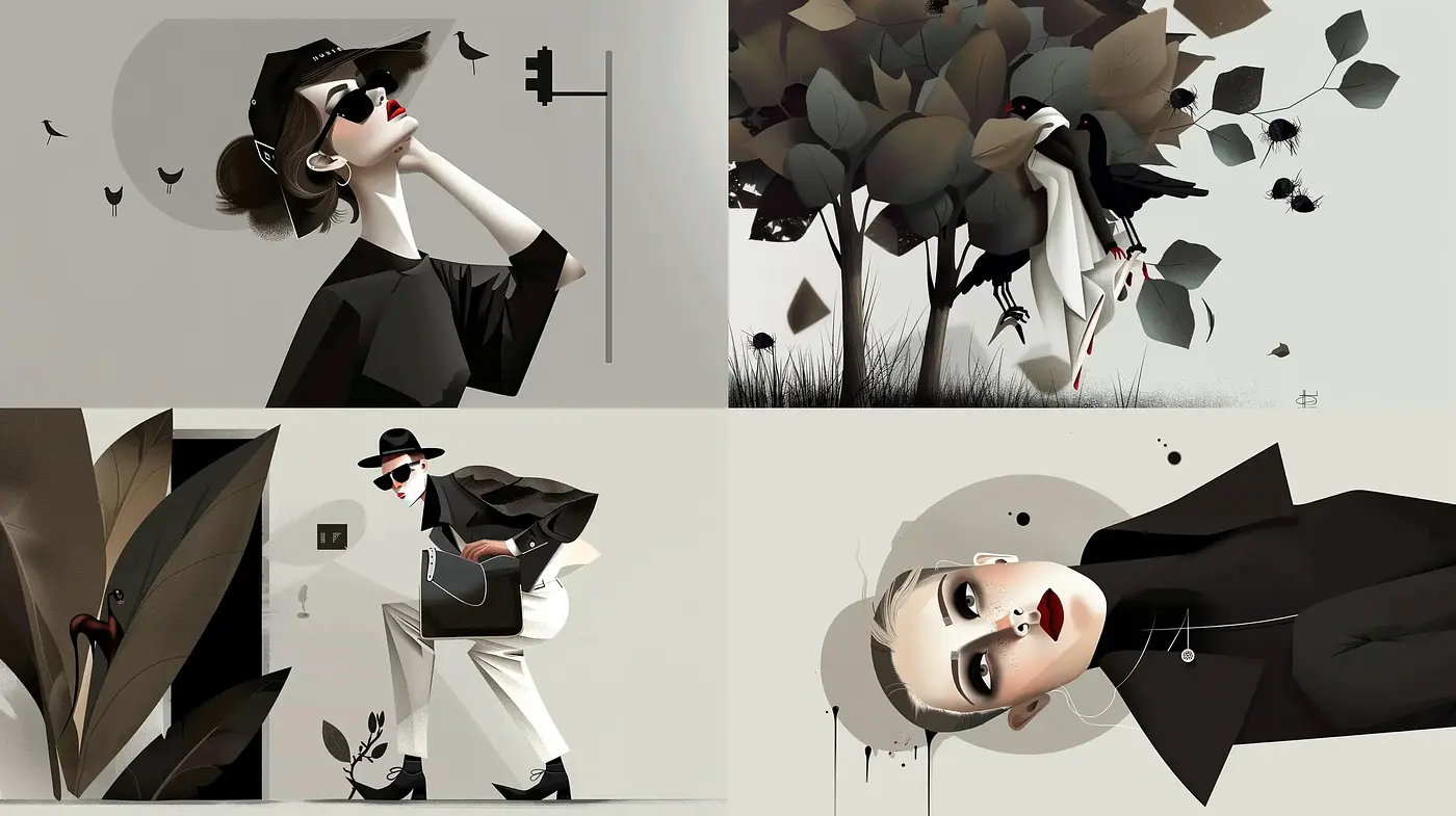 Monochromatic Elegance with Stylized Geometric Interpretation - Midjourney sref style