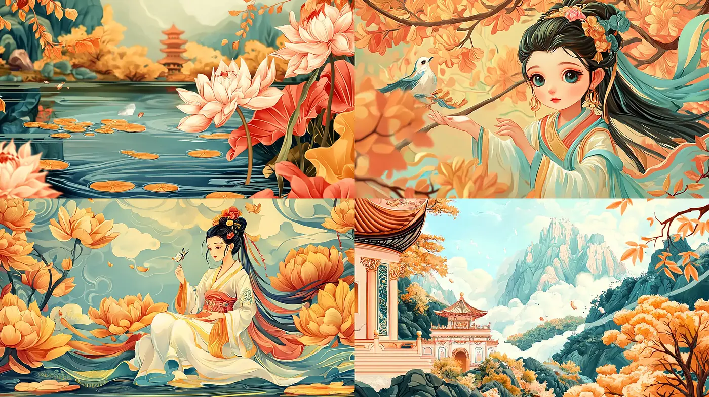 Ethereal Eastern Elegance in Autumnal Hues - Midjourney sref style