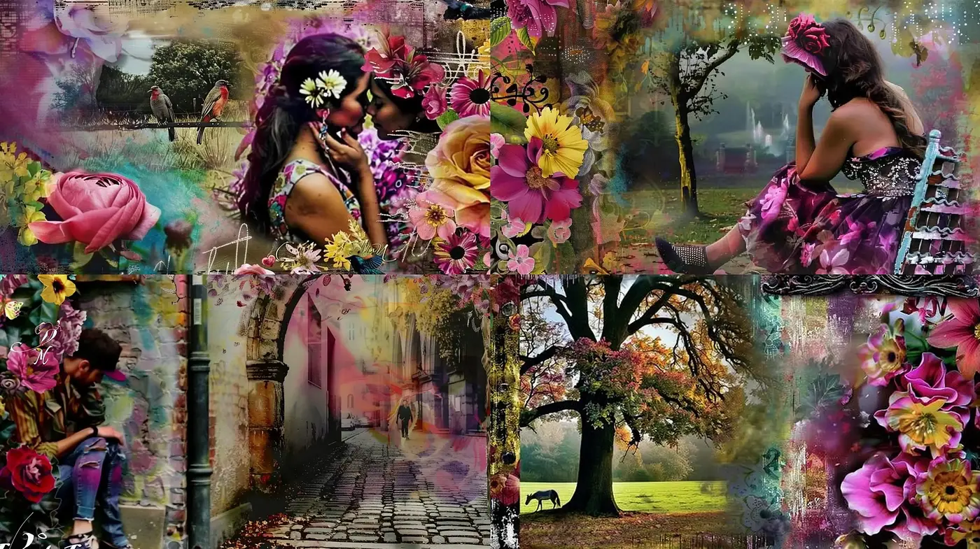 Enigmatic Dreamscape Collage with a Floral Vintage Twist - Midjourney sref style