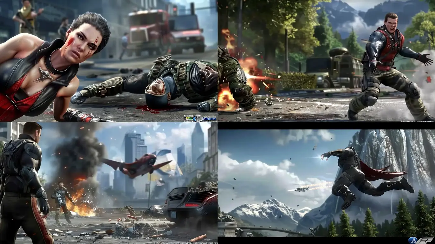 Dynamic Action-Focused Cinematic Art with Hyper-Realistic Textures - Midjourney sref style