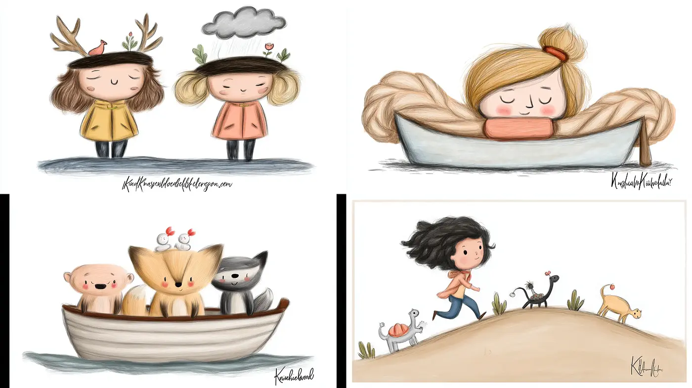 Whimsical and Playful Illustrations with a Charming Style - Midjourney sref style