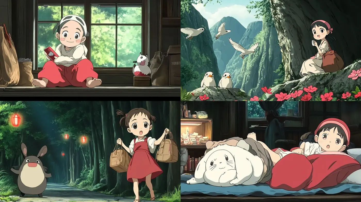 Whimsical Animated Countryside: A Ghibli-inspired Tableau - Midjourney sref style