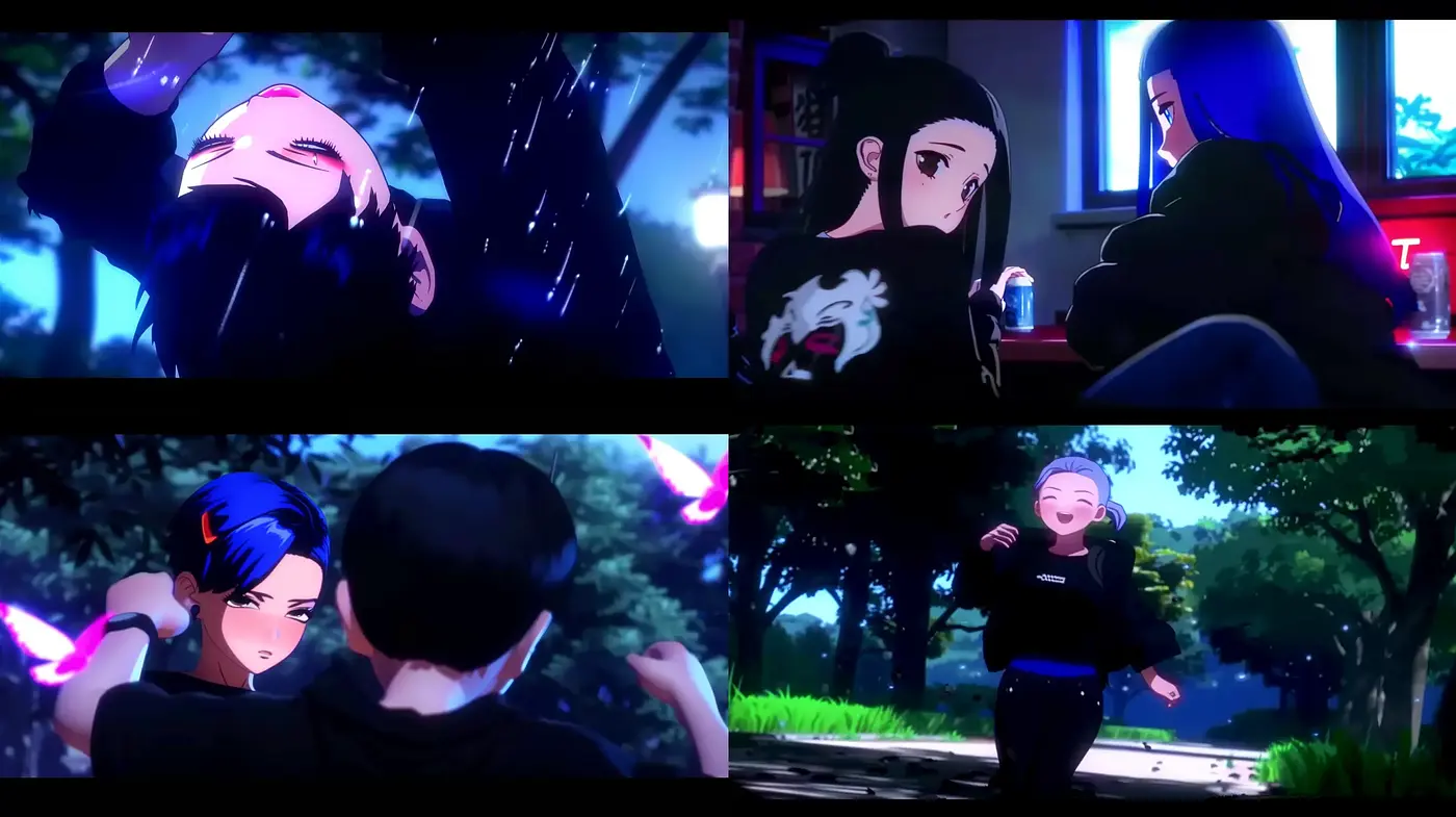 Night-Tinged Anime-Inspired Visions with a Contemporary Digital Aesthetic - Midjourney sref style