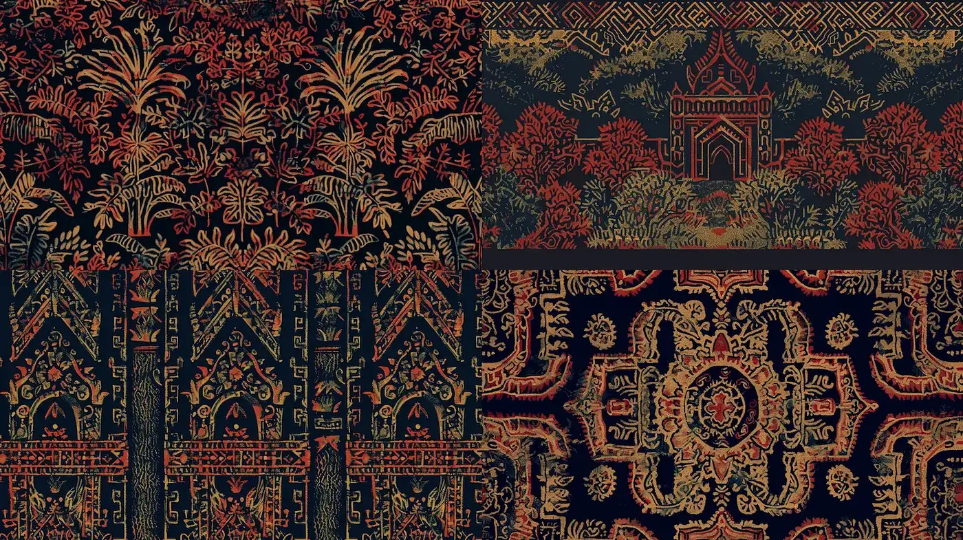 Richly Textured and Intricate Patterns with a Vintage Exotic Aesthetic - Midjourney sref style