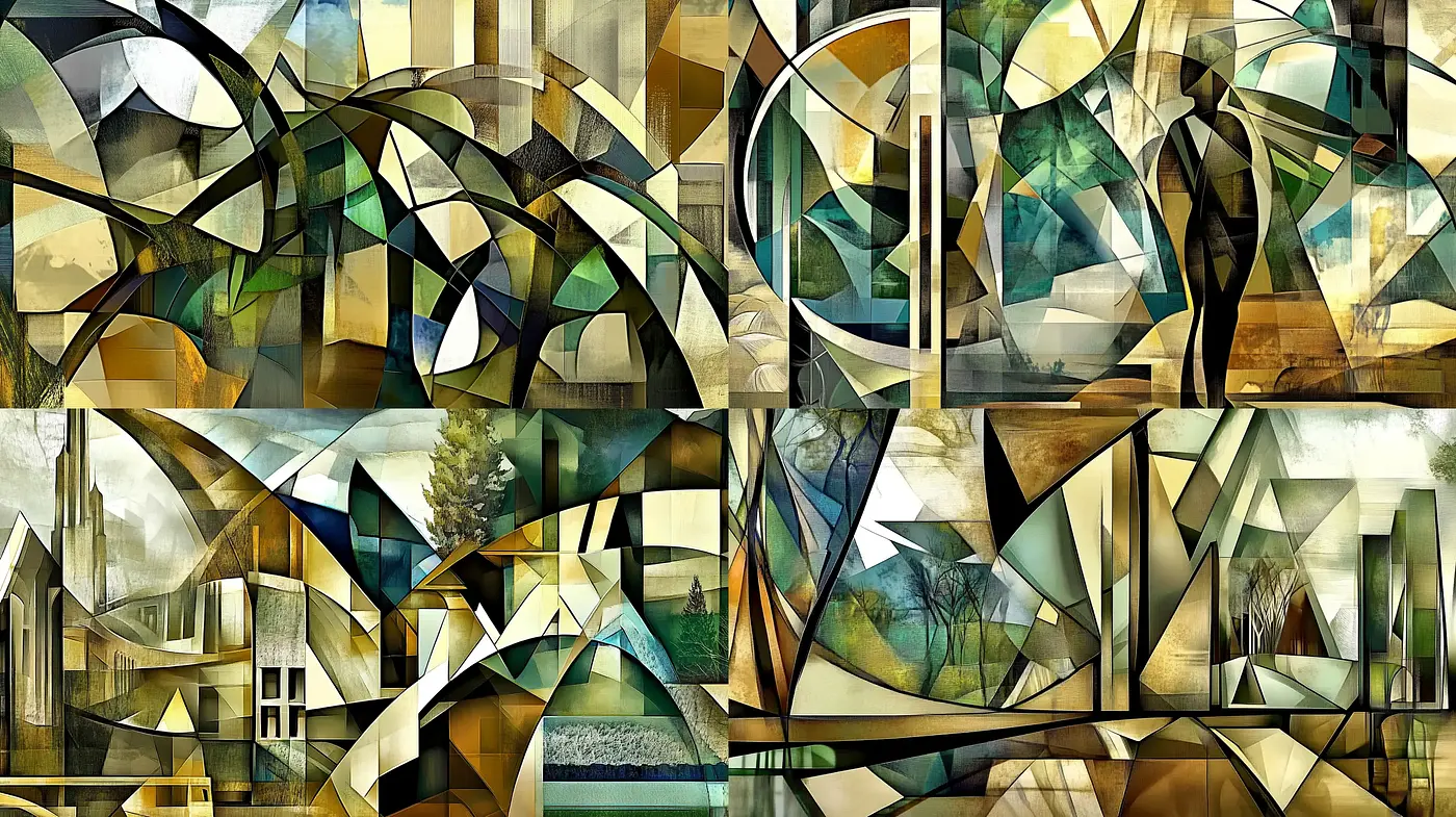 Luminous Geometric Abstraction: A Dance of Shapes and Shifting Perspectives - Midjourney sref style