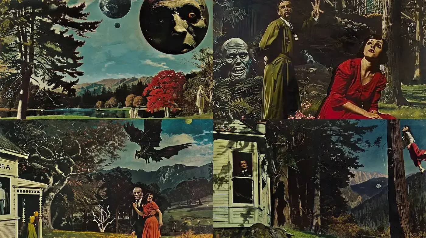 Surrealistic Collage with a Retro Nostaliga and Dramatic Atmosphere - Midjourney sref style