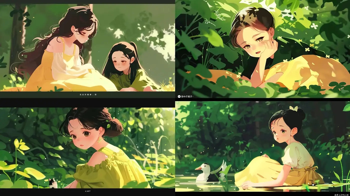Sunlit Garden Serenity in Lush Anime-Inspired Hues - Midjourney sref style