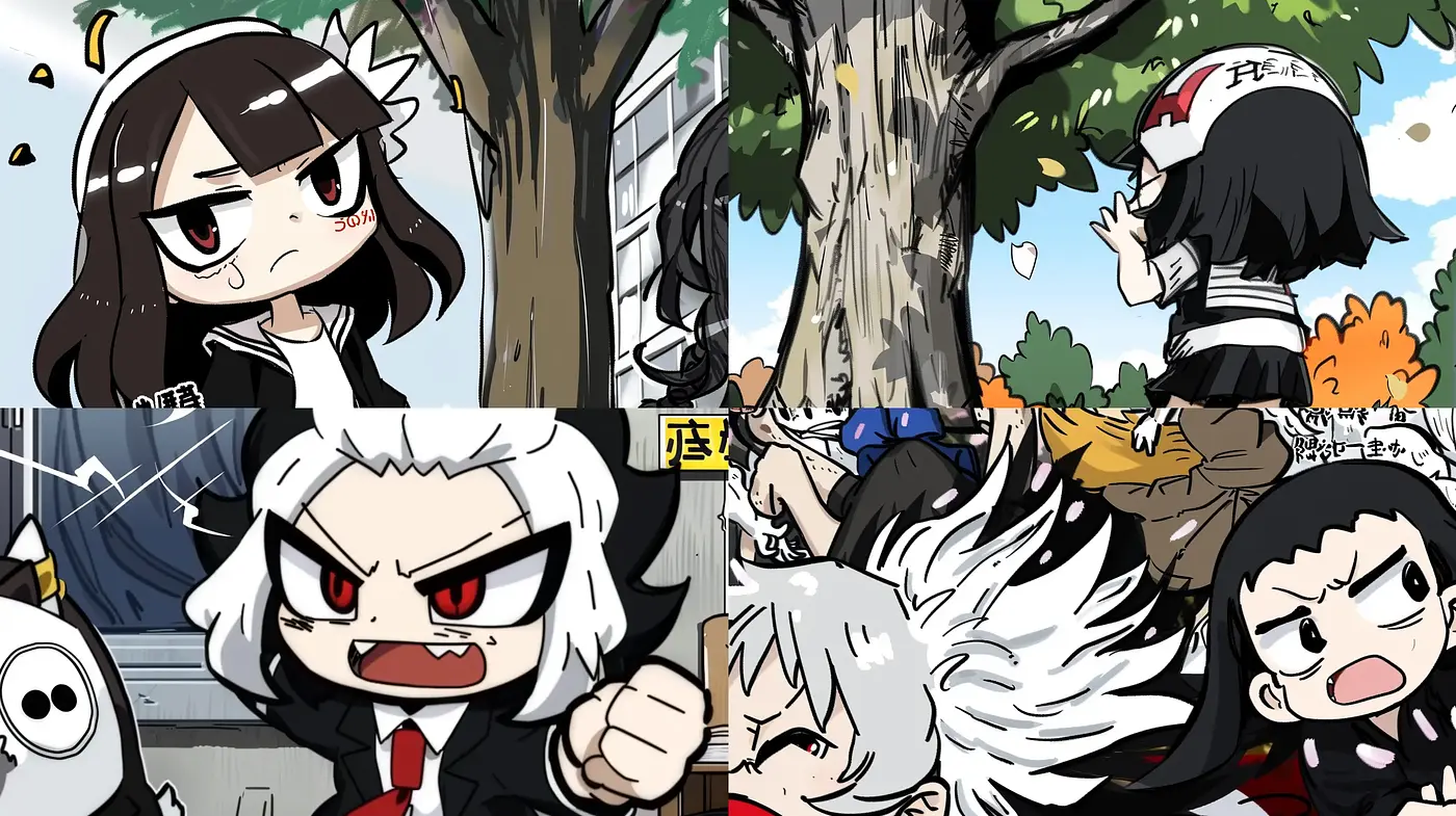 Energetic Manga-Inspired Comic Tableau - Midjourney sref style