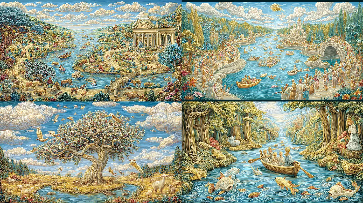 Whimsical and Harmonious Landscapes Inspired by Idealized Nature - Midjourney sref style