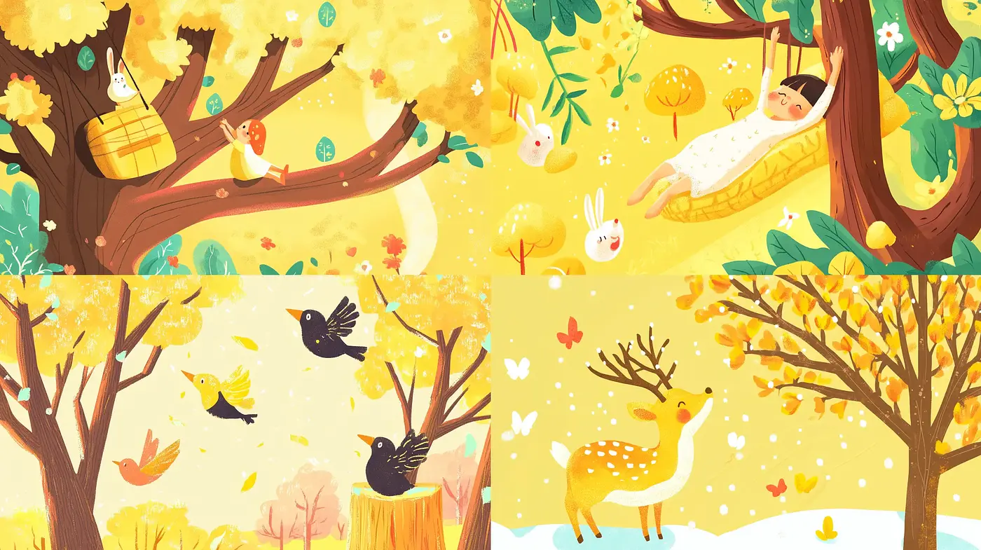 Enchanted Whimsical Woodland: A Harmony of Warm Hues and Playful Illustration - Midjourney sref style
