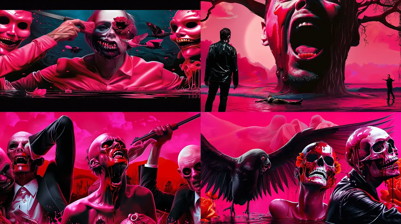Crimson Surrealism: A Dark and Edgy Artistic Vision - Midjourney sref style